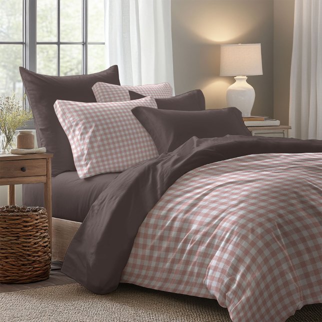 Modern Rose Gold Bedding Set with Checkered Design Duvet Cover (Modern Rose Gold Bedding Set with Checkered Design)