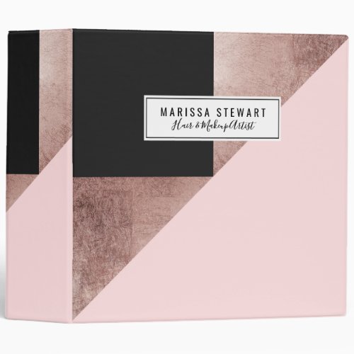 Modern Rose Gold Black Blush Pink Geometric 3 Ring Binder