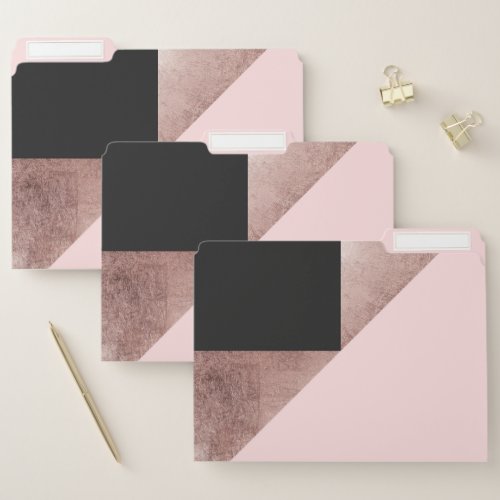 Modern Rose Gold Black Blush Pink Geometric File Folder