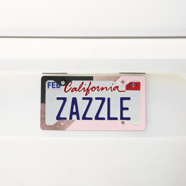 Modern Rose Gold Black Blush Pink Geometric License Plate Frame (On Car)
