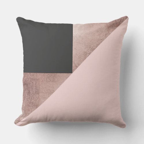 Modern Rose Gold Black Blush Pink Geometric Outdoor Pillow
