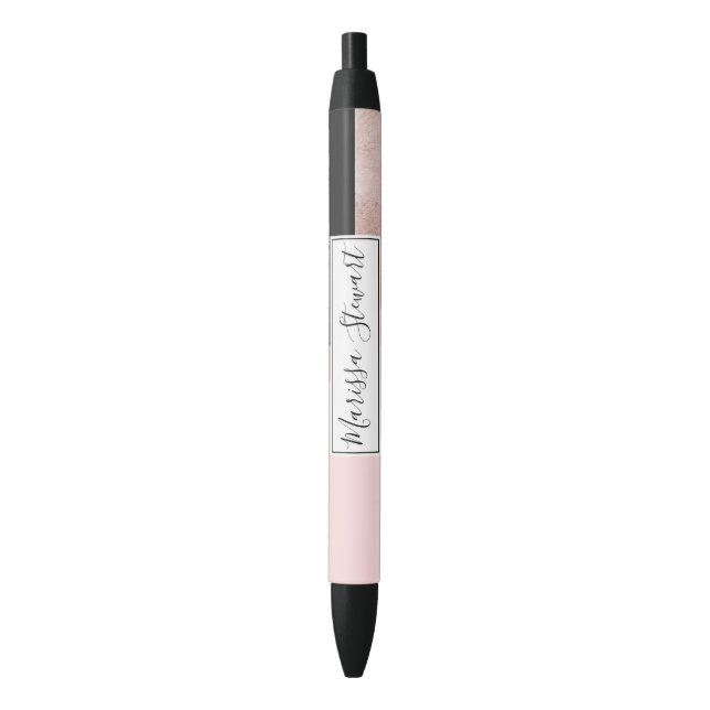 Modern Rose Gold Black Blush Pink Geometric Pen (Front Vertical)