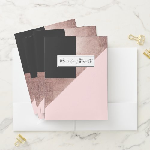 Modern Rose Gold Black Blush Pink Geometric Pocket Folder