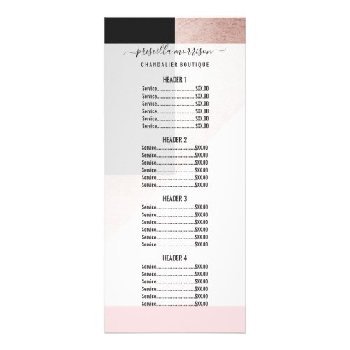 Modern Rose Gold Black Blush Pink Geometric Rack Card