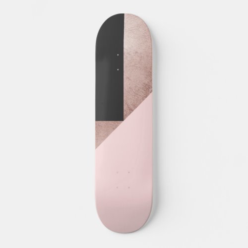 Modern Rose Gold Black Blush Pink Geometric Skateboard