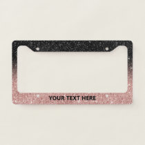 Modern Rose Gold & Black Glitter Ombre License Plate Frame