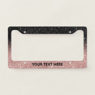 Modern Rose Gold & Black Glitter Ombre License Plate Frame