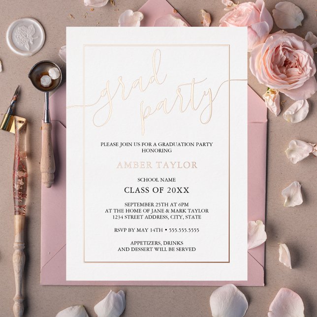 Modern Rose Gold Black Graduation Party  Foil Invitation (Creator Uploaded)