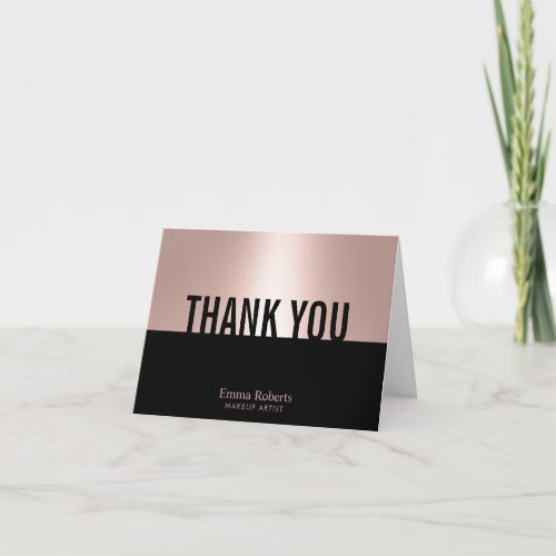 Modern Rose Gold  Black Makeup Artist Thank You