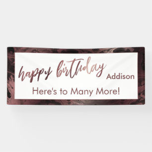 Modern Rose Gold & Black Marble Happy Birthday Banner