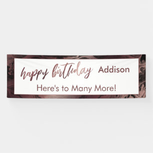Modern Rose Gold & Black Marble Happy Birthday Banner