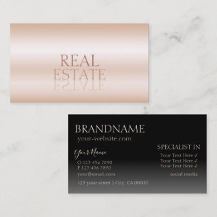 Modern Rose Gold Black Mirror Letters Professional Business Card