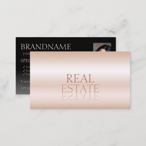 Modern Rose Gold Black Mirror Letters with Photo Business Card