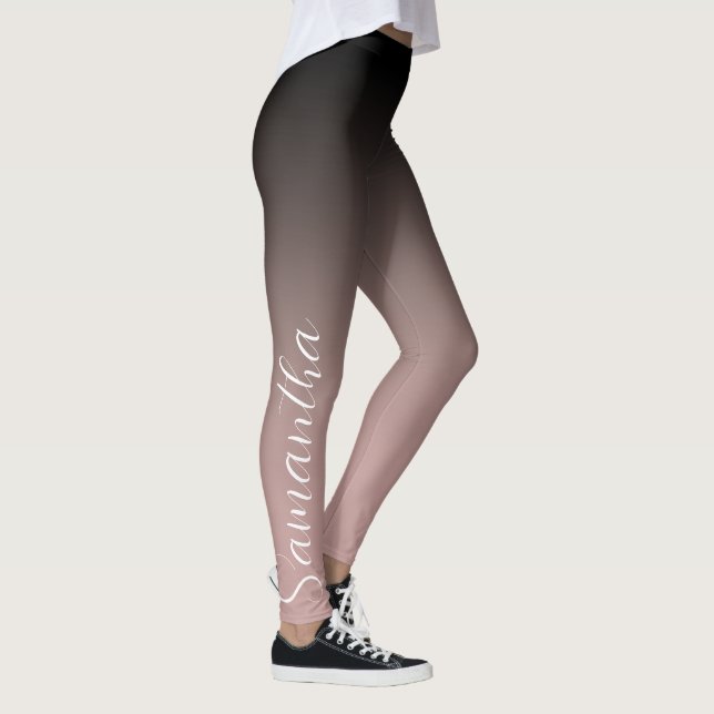 Modern Rose Gold & Black Ombre Monogrammed Leggings (Right)