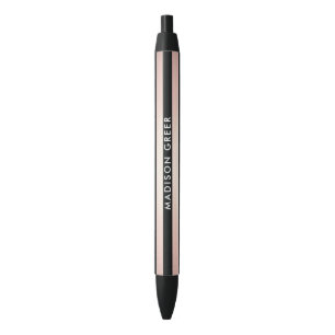 Modern Rose Gold Black Striped Personalized Name Pen
