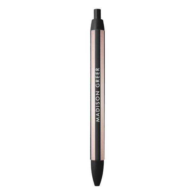 Modern Rose Gold Black Striped Personalized Name Pen (Front Vertical)