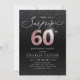 Modern rose gold black surprise 60th birthday invitation