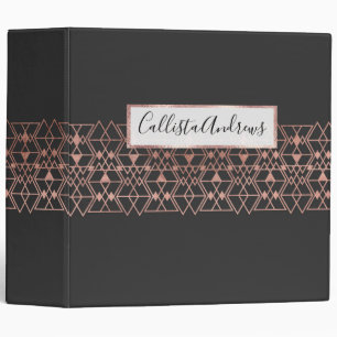 Modern Rose Gold Black Tribal Geometric Triangles 3 Ring Binder