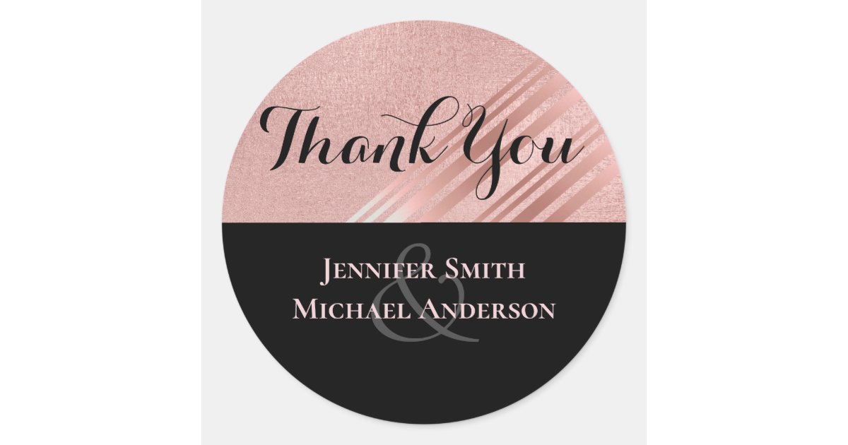 Modern Rose Gold Black Wedding Classic Round Sticker | Zazzle