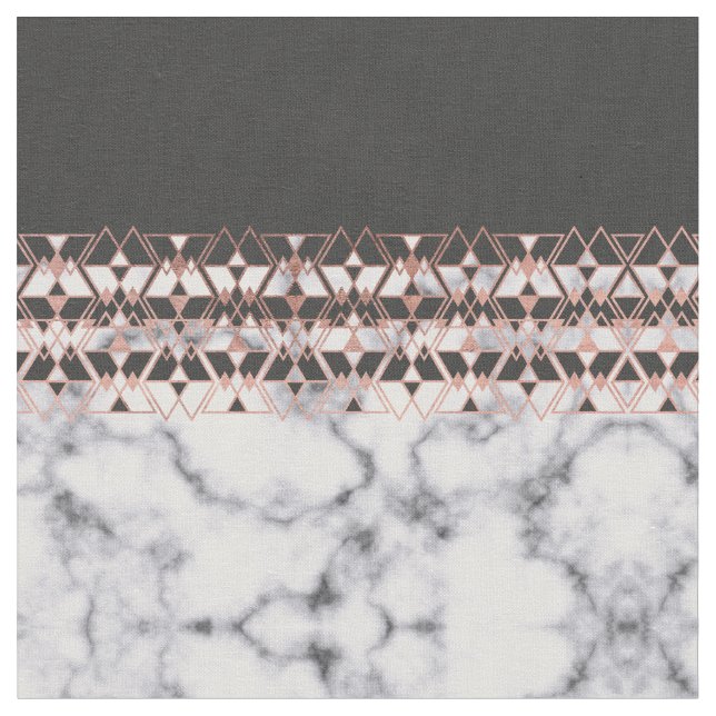 Modern Rose Gold Black White Marble Geometric Fabric (Close Up)