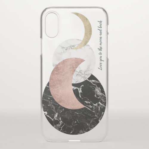 Modern rose gold black white marble moons quote iPhone XS case