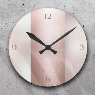 Modern Rose Gold Block Trendy Pearl Girly Round Clock