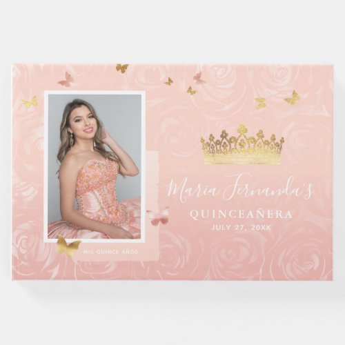 Modern Rose Gold Blush Elegant Photo Quinceanera Guest Book