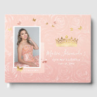 Modern Rose Gold Blush Elegant Photo Quinceanera Guest Book