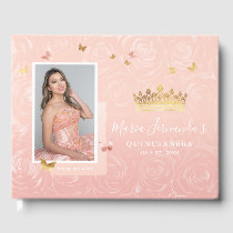 Modern Rose Gold Blush Elegant Photo Quinceanera Guest Book