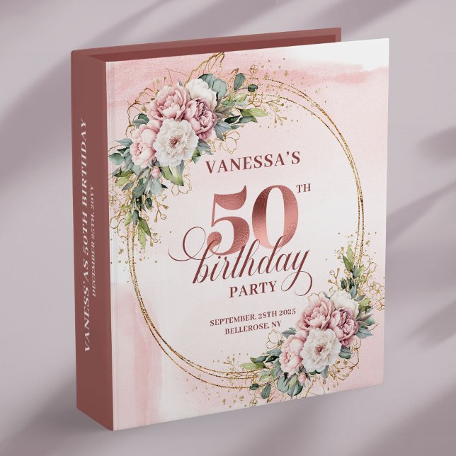 Modern Rose Gold Blush Floral 50th Birthday Album 3 Ring Binder (Modern Rose Gold Blush Floral 50th Birthday Album)