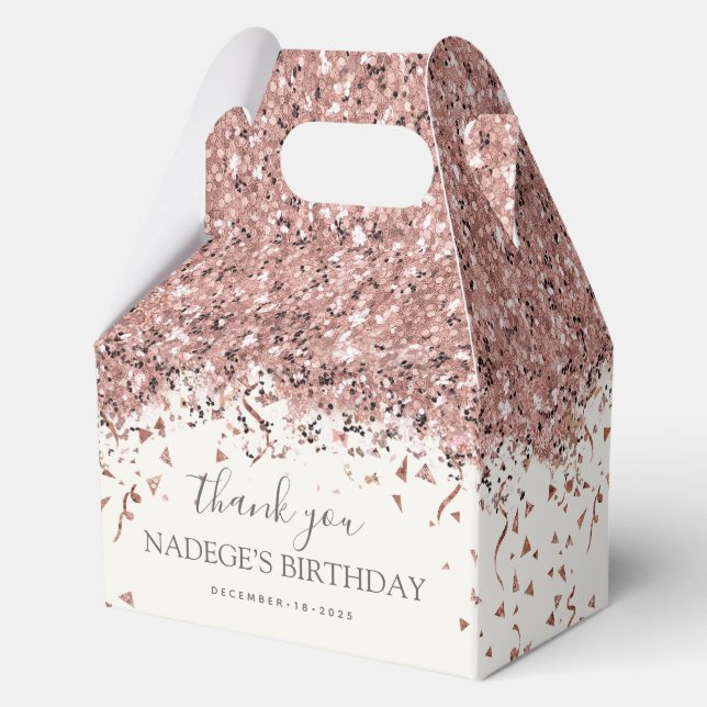 Modern Rose Gold Blush Floral Birthday Favor Boxes (Back)
