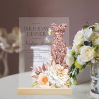 Modern Rose Gold Blush Floral Dress Birthday