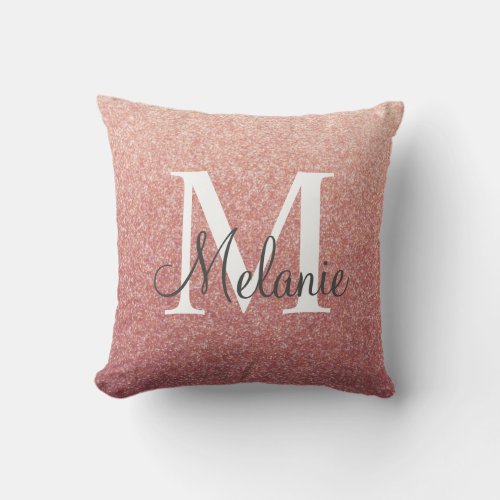 Modern Rose Gold Blush Pink Monogram Name Throw Pillow