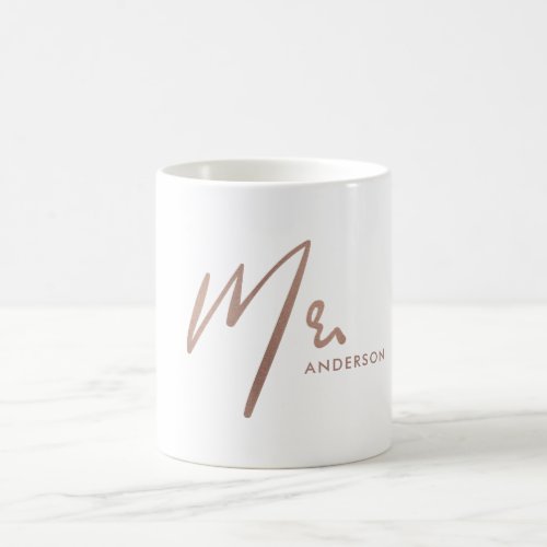 MODERN ROSE GOLD BLUSH TYPOGRAPHY MR LAST NAME COFFEE MUG