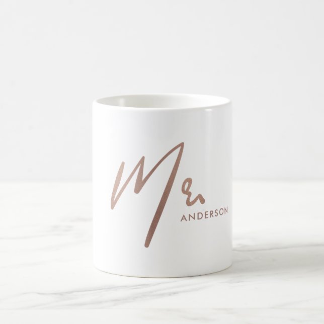 MODERN ROSE GOLD BLUSH TYPOGRAPHY MR LAST NAME COFFEE MUG (Center)
