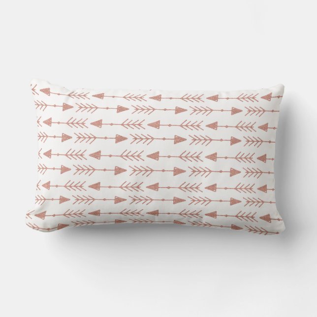 Modern Rose Gold Bohemian Tribal Arrows Lumbar Pillow (Front)