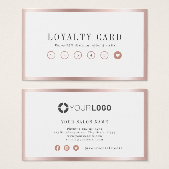 Modern rose gold border business loyalty card (Front & Back)