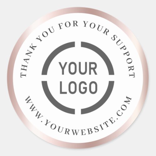 Modern rose gold border logo business thank you classic round sticker