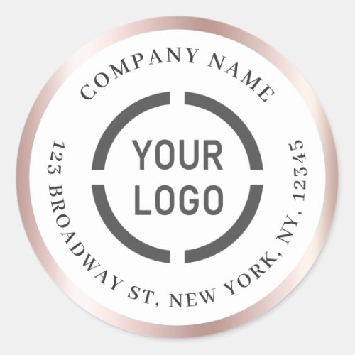 Modern rose gold border logo return address classic round sticker