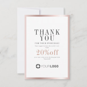 Modern rose gold border logo small business thank you card