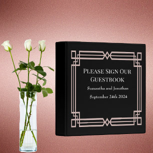Modern Rose Gold Border on Black Guest Book 3 Ring Binder