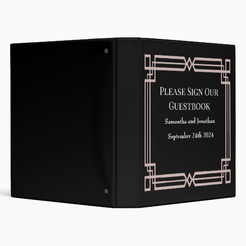 Modern Rose Gold Border on Black Guest Book  3 Ring Binder