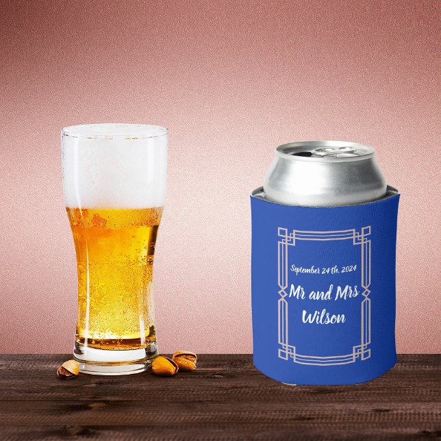 Modern Rose Gold Border on Navy Blue Can Cooler (Creator Uploaded)