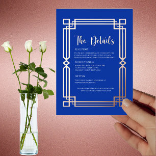 Modern Rose Gold Border on Navy Blue Details Card