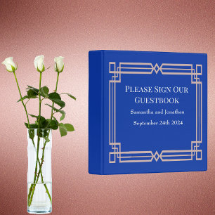 Modern Rose Gold Border on Navy Blue Guest Book 3 Ring Binder