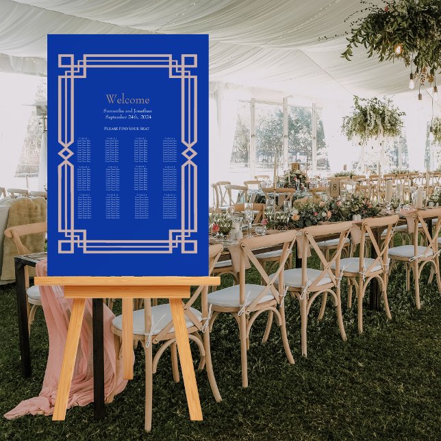 Modern Rose Gold Border on Navy Blue Seating Chart Foam Board (Creator Uploaded)