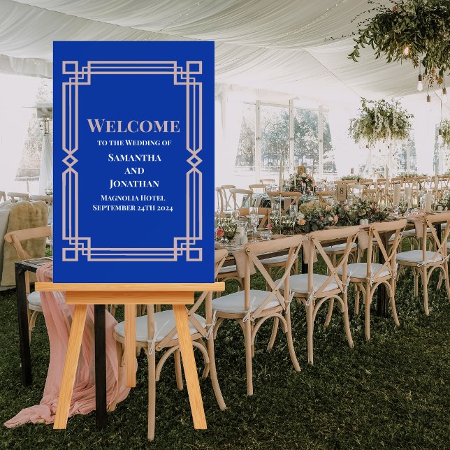 Modern Rose Gold Border on Navy Blue Welcome Foam Board (Creator Uploaded)