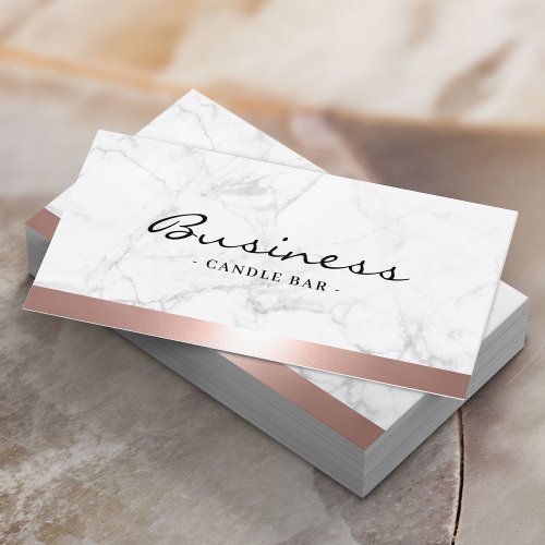 Modern Rose Gold Border Trendy Marble Candle Bar Business Card