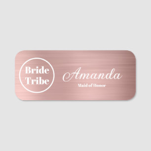 Modern Rose Gold Bride Tribe Bachelorette Name Tag