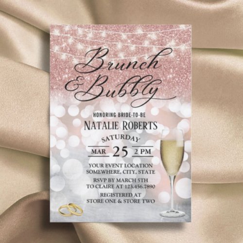 Modern Rose Gold Brunch  Bubbly Bridal Shower Invitation